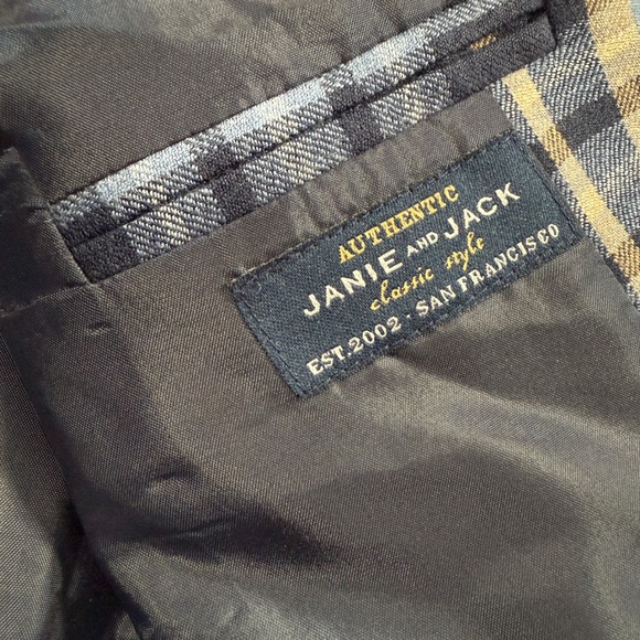 Janie and Jack Plaid Blazer Jacket Toddler Boys 3 Wool Sport Coat Blue Tan - Picture 8 of 9